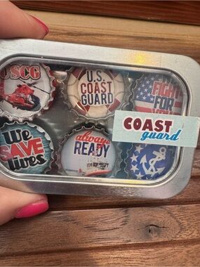 U.S. Coast Guard Bottle Cap Magnet Set - Patriotic Navy Blue & Red